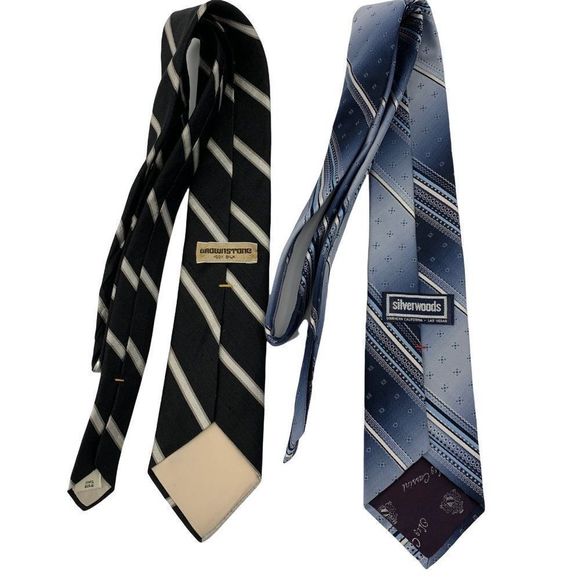 Lot of 2 Mens Ties Brownstone Black Stripe Silk Silverwoods Oleg Cassini 0632 - Picture 7 of 10
